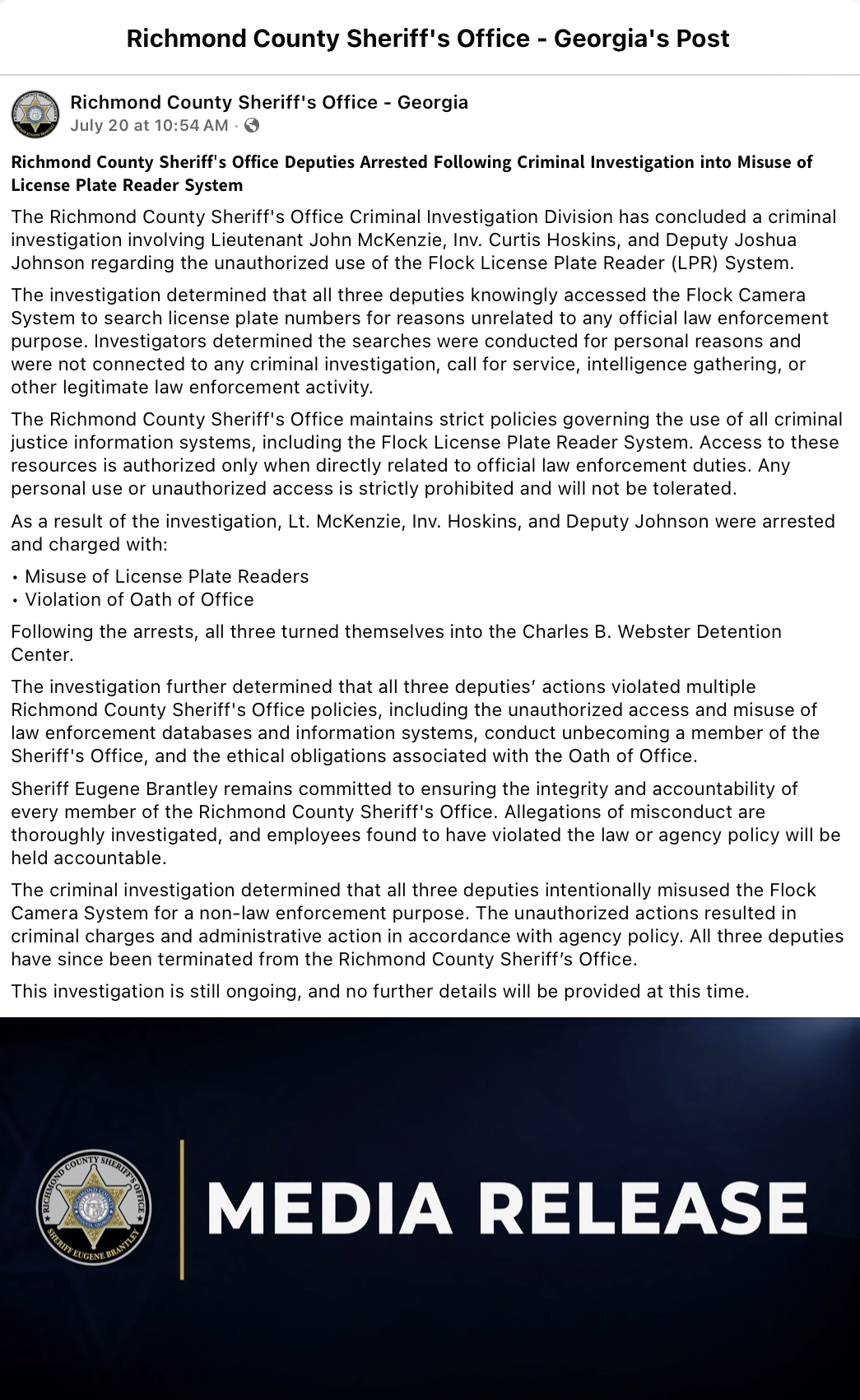 Supplied Richmond County Sheriff's Office press release graphic