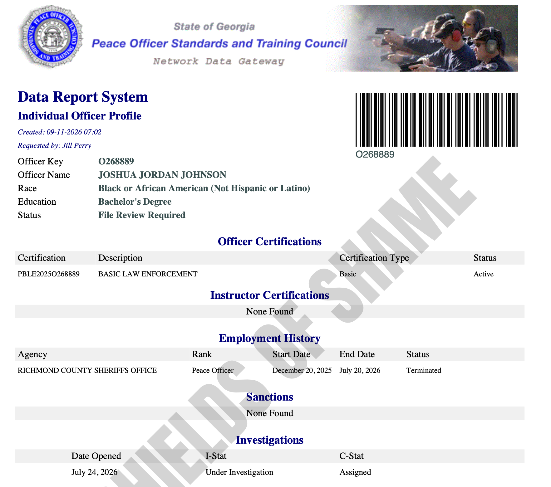 Historical POST certification screenshot