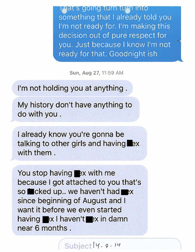 Exhibit page 171. Messages about the relationship before the incident. Screenshot excerpts should be interpreted with the full investigative file.
