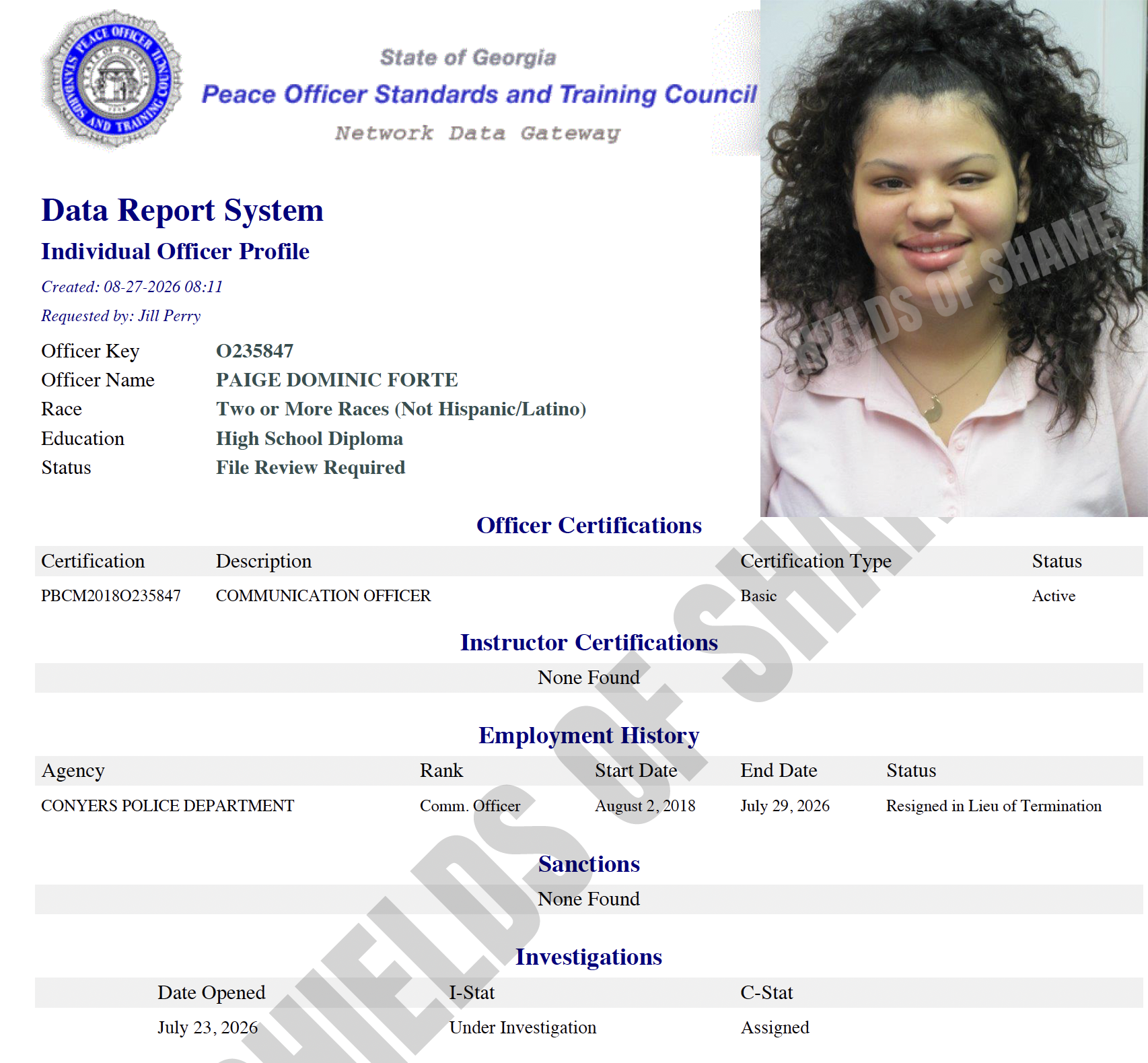 Paige Dominic Forte Georgia POST certification screenshot