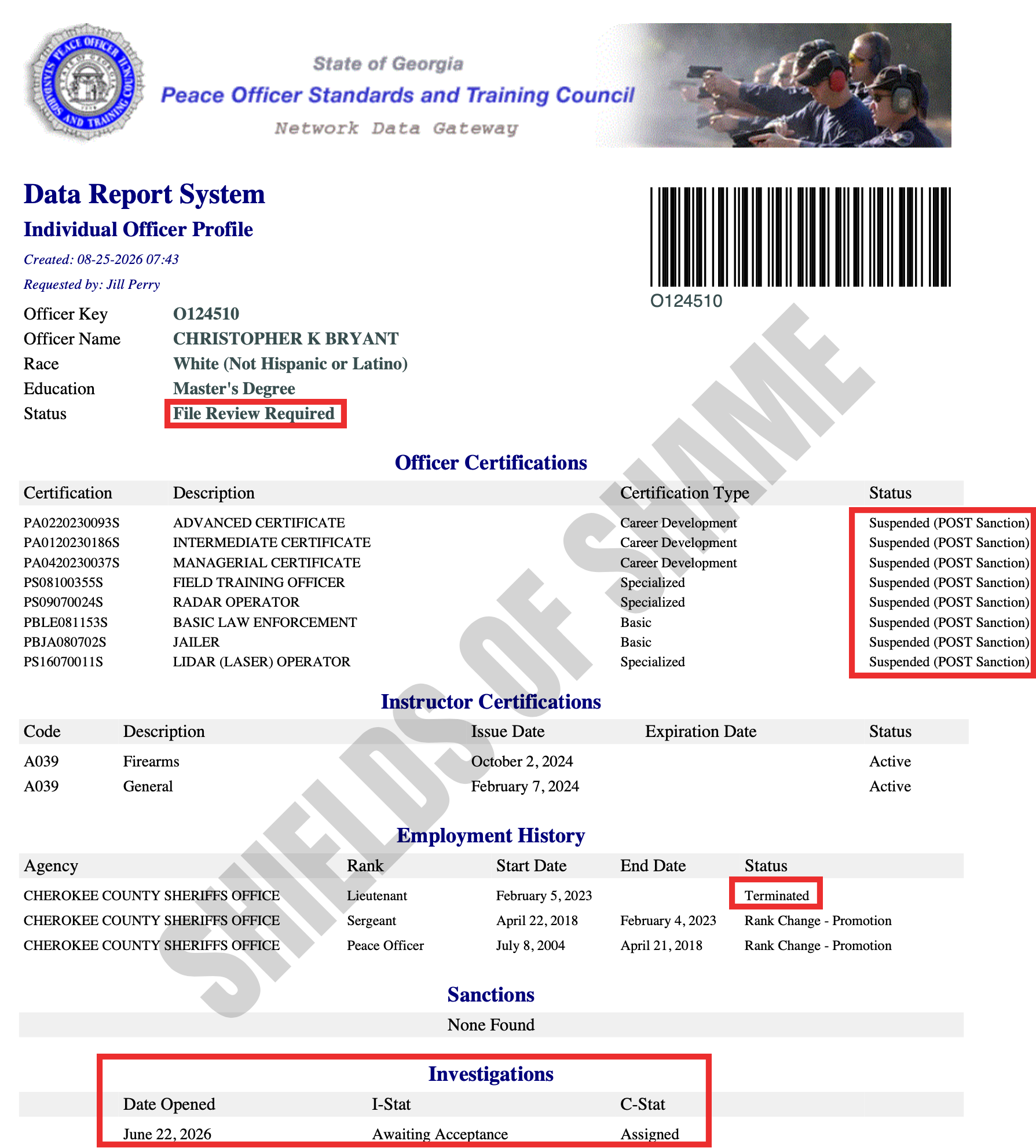 Supplied screenshot relating to Christopher Bryant case; view original for context